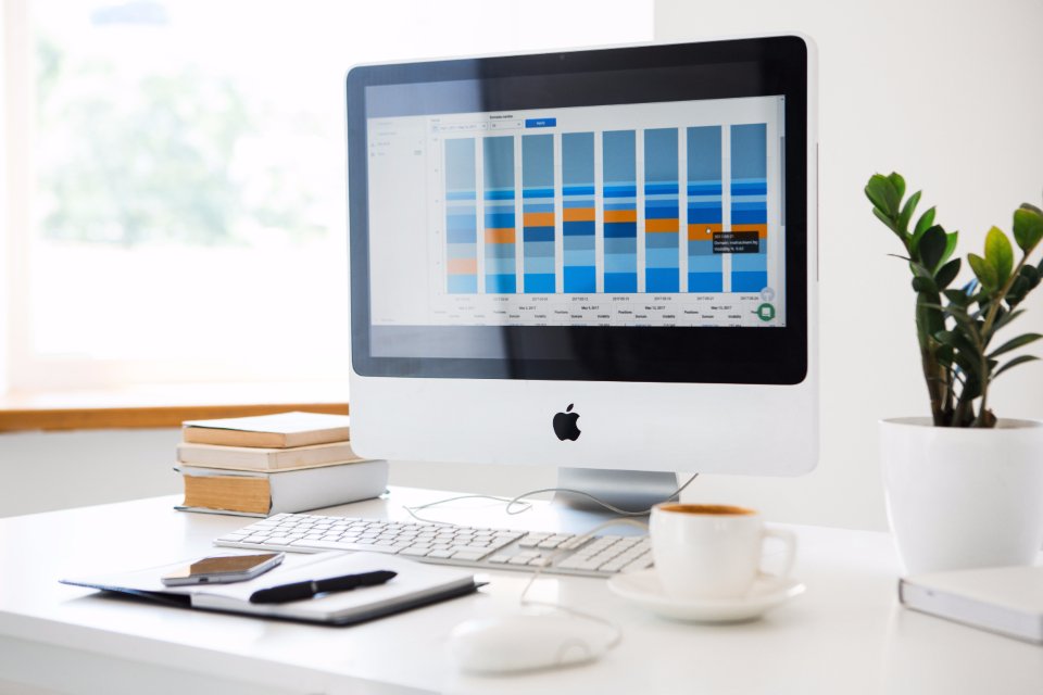 Analytics dashboard with charts displayed on a desktop monitor